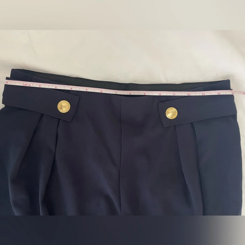 H&M Navy Wide-Leg High-Waist Trousers with Gold Buttons size medium - Picture 3 of 7